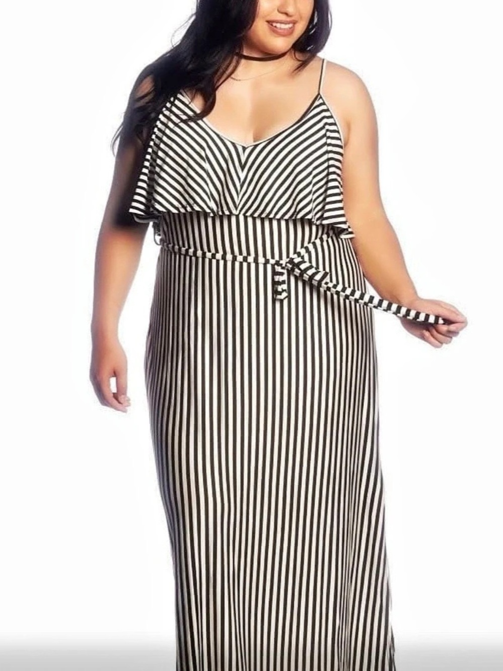 Vibe Sportswear Striped Maxi Dress in Black & White Size 3X Like New